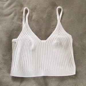 Free People White Knit Cropped Tank Size M